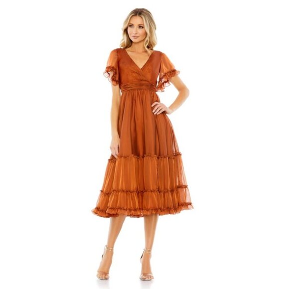 Mac Duggal Dresses & Skirts - NEW Mac Duggal Orange Peasant Skirt Ruffle Sleeve Midi Dress P2047